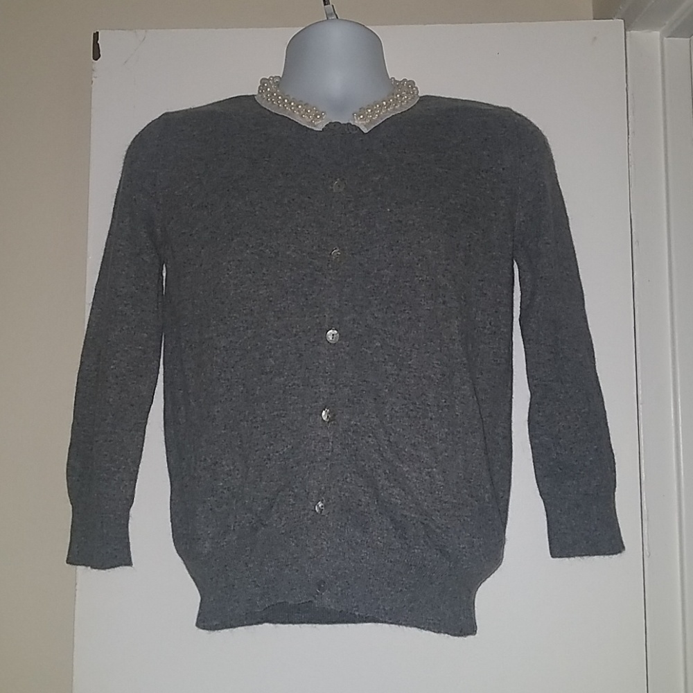 Zara Knit Angora Pearl Neckline Cardigan Sweater